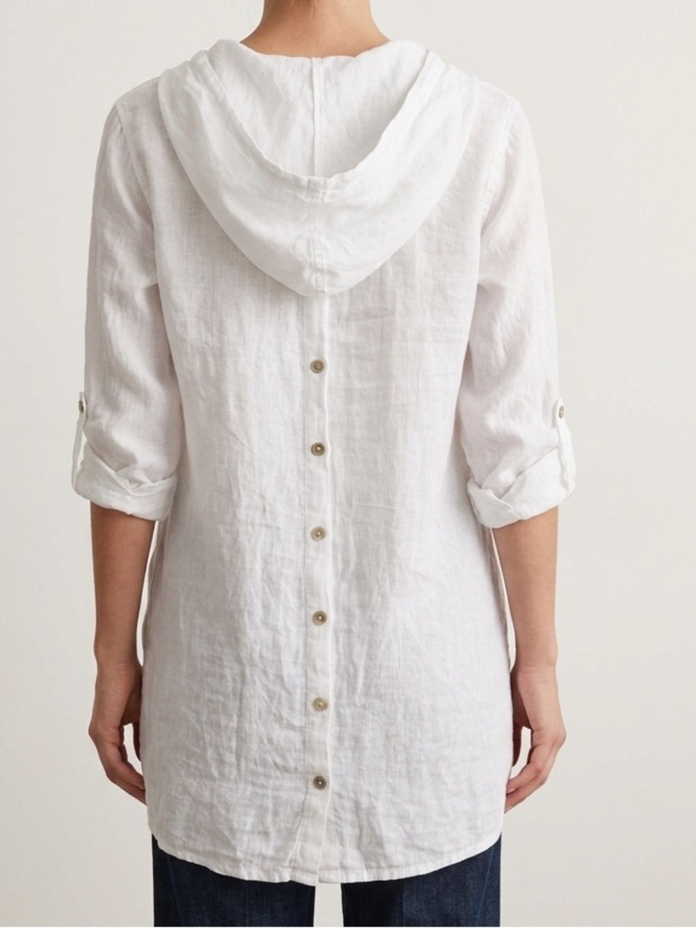 Terzo Millennio Linen Hooded Tunic Top White Size Small